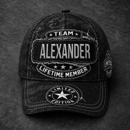 ALEXANDER TC03 HH79  Personalized Black Camo Baseball Cap, Custom Name Family Hat