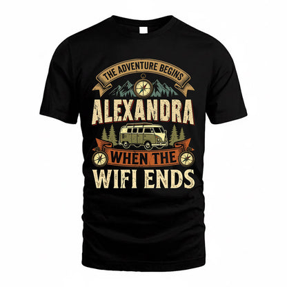ALEXANDRA TT898-K6-229 – Personalized Funny Camping Quote Apparel “The Adventure Begins When The WiFi Ends”