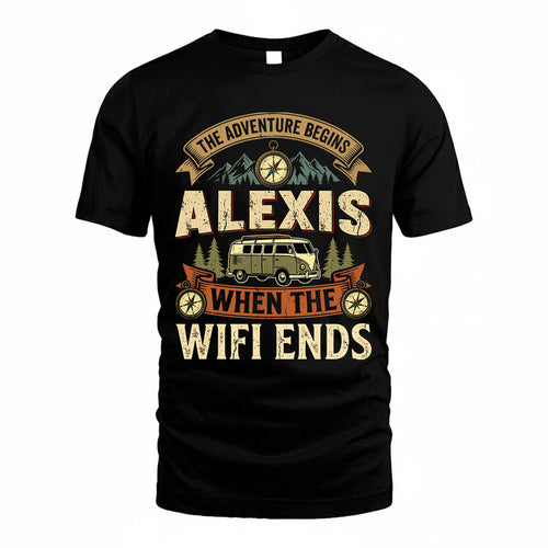 ALEXIS TT898-K6-229 – Personalized Funny Camping Quote Apparel “The Adventure Begins When The WiFi Ends”