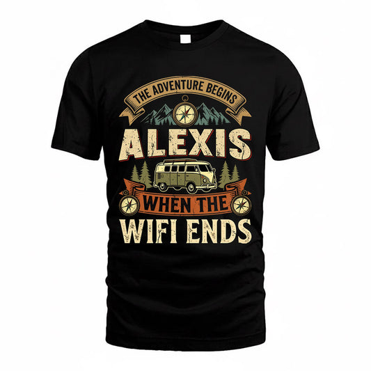 ALEXIS TT898-K6-229 – Personalized Funny Camping Quote Apparel “The Adventure Begins When The WiFi Ends”