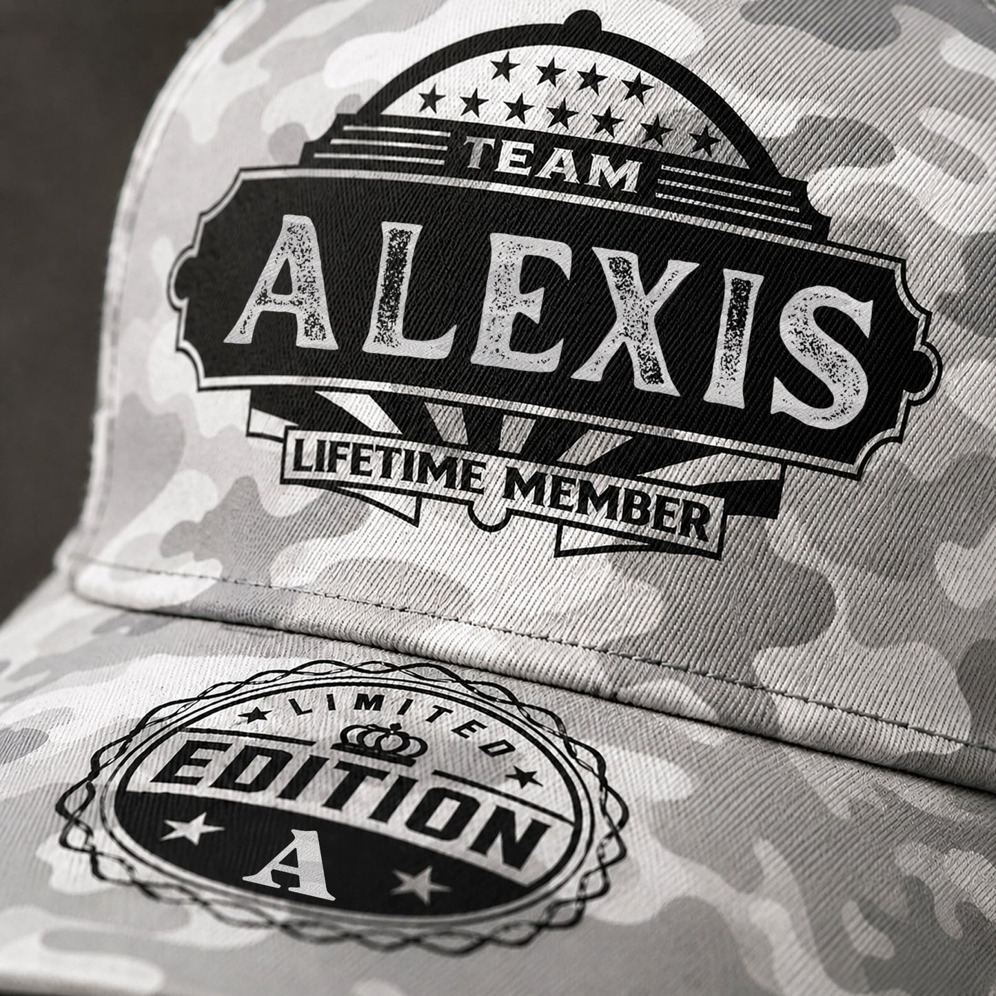 ALEXIS TC01 HH79 Team Your Name Hat, Personalized Camo Baseball Cap, Custom Family Gift, Gift for Him Her