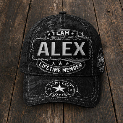 ALEX TC03 HH79  Personalized Black Camo Baseball Cap, Custom Name Family Hat