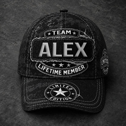 ALEX TC03 HH79  Personalized Black Camo Baseball Cap, Custom Name Family Hat