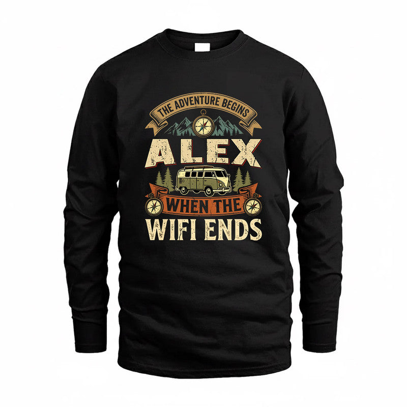 ALEX TT898-K6-229 – Personalized Funny Camping Quote Apparel “The Adventure Begins When The WiFi Ends”