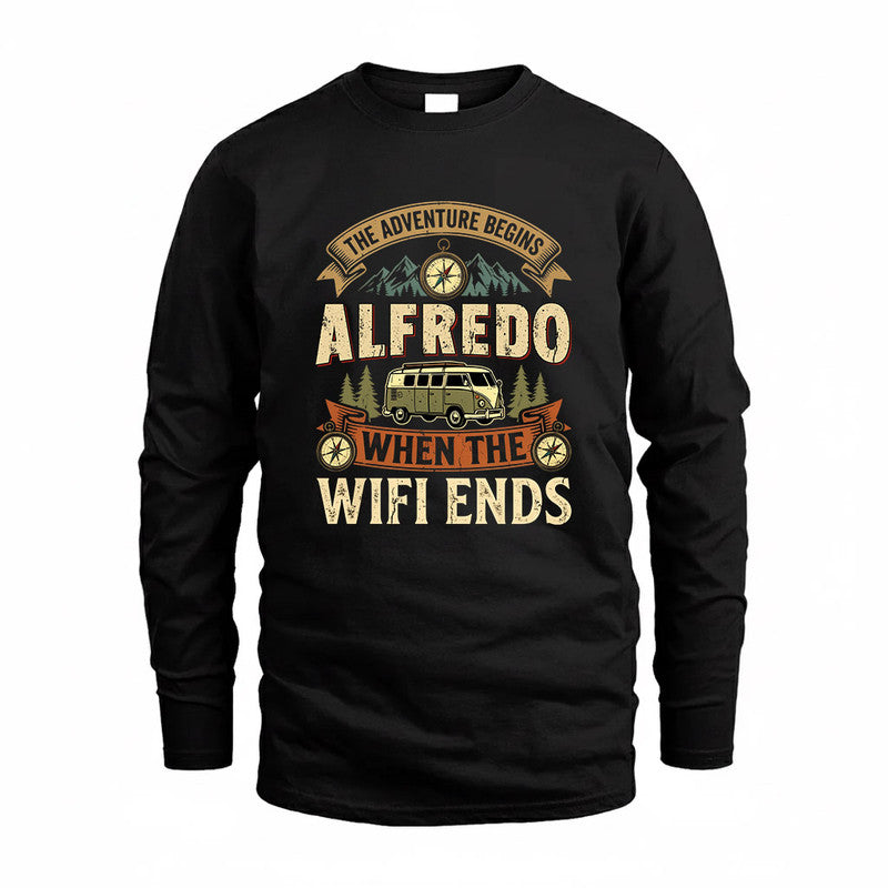 ALFREDO TT898-K6-229 – Personalized Funny Camping Quote Apparel “The Adventure Begins When The WiFi Ends”