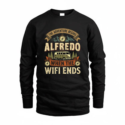 ALFREDO TT898-K6-229 – Personalized Funny Camping Quote Apparel “The Adventure Begins When The WiFi Ends”