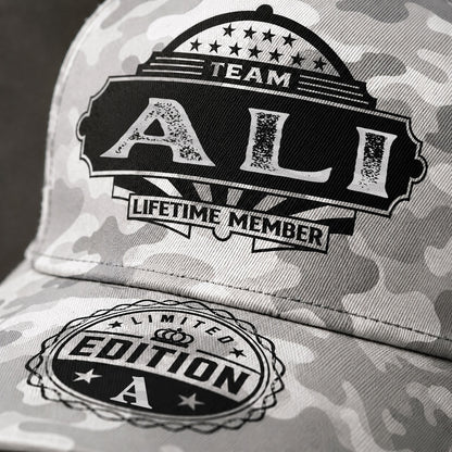 ALI TC01 HH79 Team Your Name Hat, Personalized Camo Baseball Cap, Custom Family Gift, Gift for Him Her