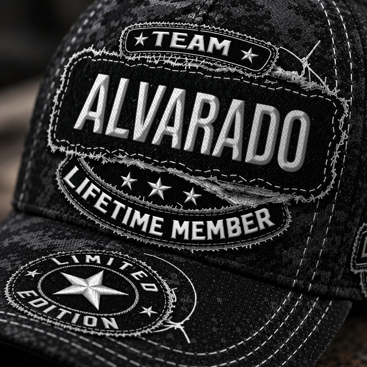 ALVARADO TC03 HH79  Personalized Black Camo Baseball Cap, Custom Name Family Hat
