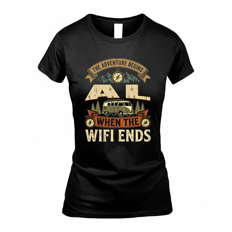 AL TT898-K6-229 – Personalized Funny Camping Quote Apparel “The Adventure Begins When The WiFi Ends”