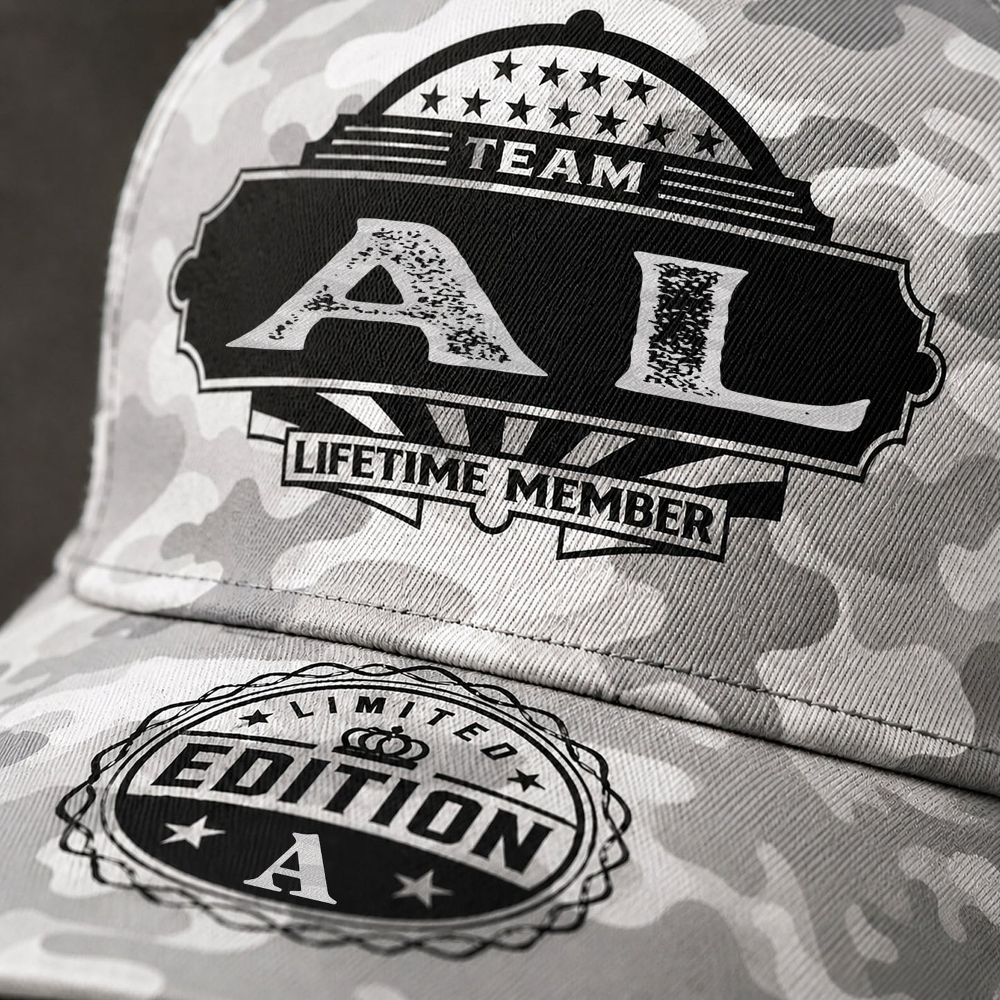 AL TC01 HH79 Team Your Name Hat, Personalized Camo Baseball Cap, Custom Family Gift, Gift for Him Her
