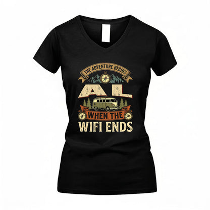 AL TT898-K6-229 – Personalized Funny Camping Quote Apparel “The Adventure Begins When The WiFi Ends”