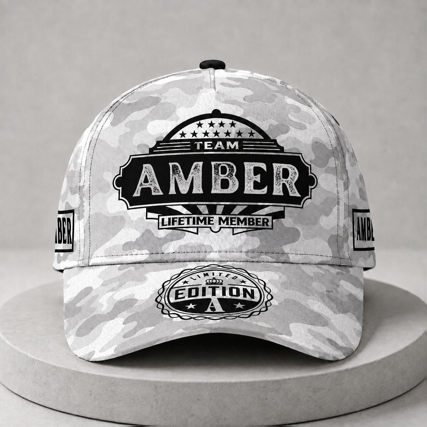 AMBER TC01 HH79 Team Your Name Hat, Personalized Camo Baseball Cap, Custom Family Gift, Gift for Him Her