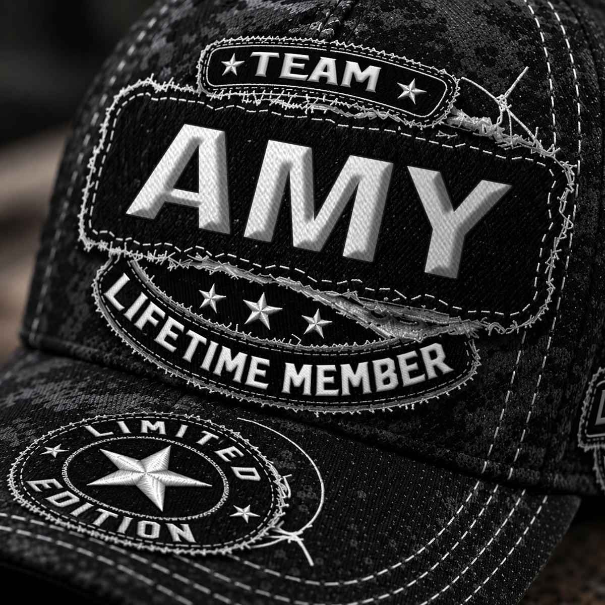 AMY TC03 HH79  Personalized Black Camo Baseball Cap, Custom Name Family Hat