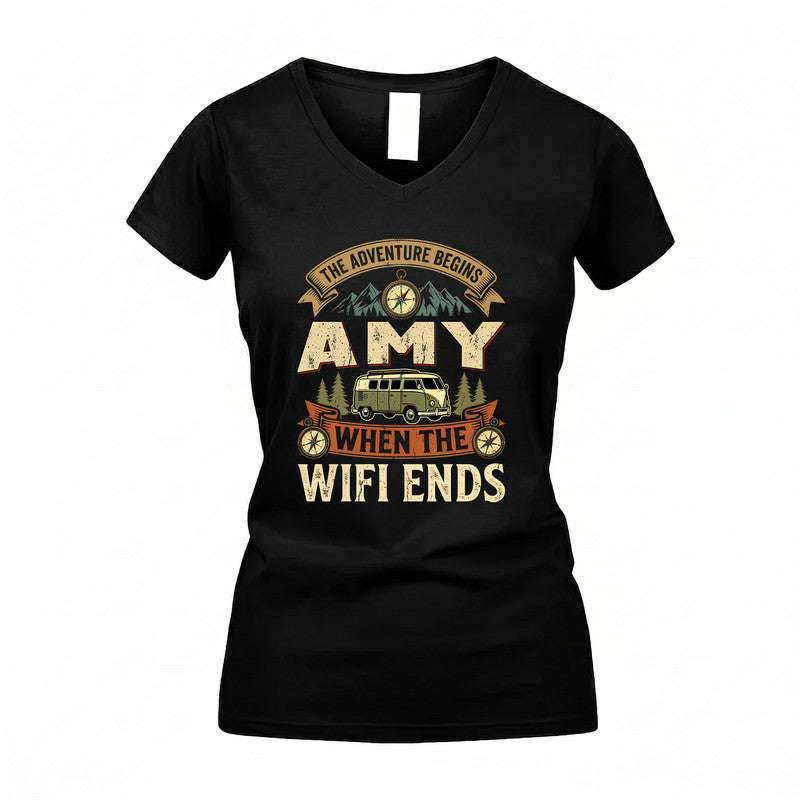 AMY TT898-K6-229 – Personalized Funny Camping Quote Apparel “The Adventure Begins When The WiFi Ends”