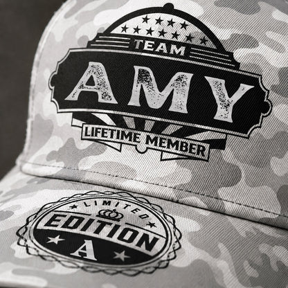 AMY TC01 HH79 Team Your Name Hat, Personalized Camo Baseball Cap, Custom Family Gift, Gift for Him Her