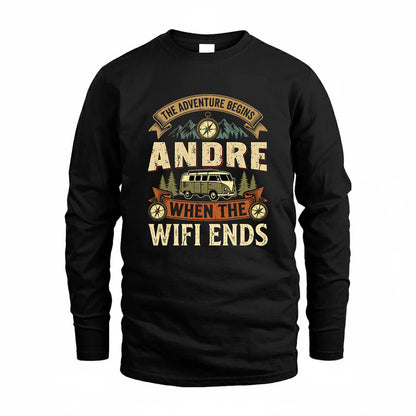ANDRE TT898-K6-229 – Personalized Funny Camping Quote Apparel “The Adventure Begins When The WiFi Ends”