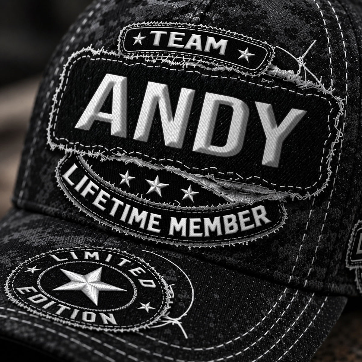 ANDY TC03 HH79  Personalized Black Camo Baseball Cap, Custom Name Family Hat
