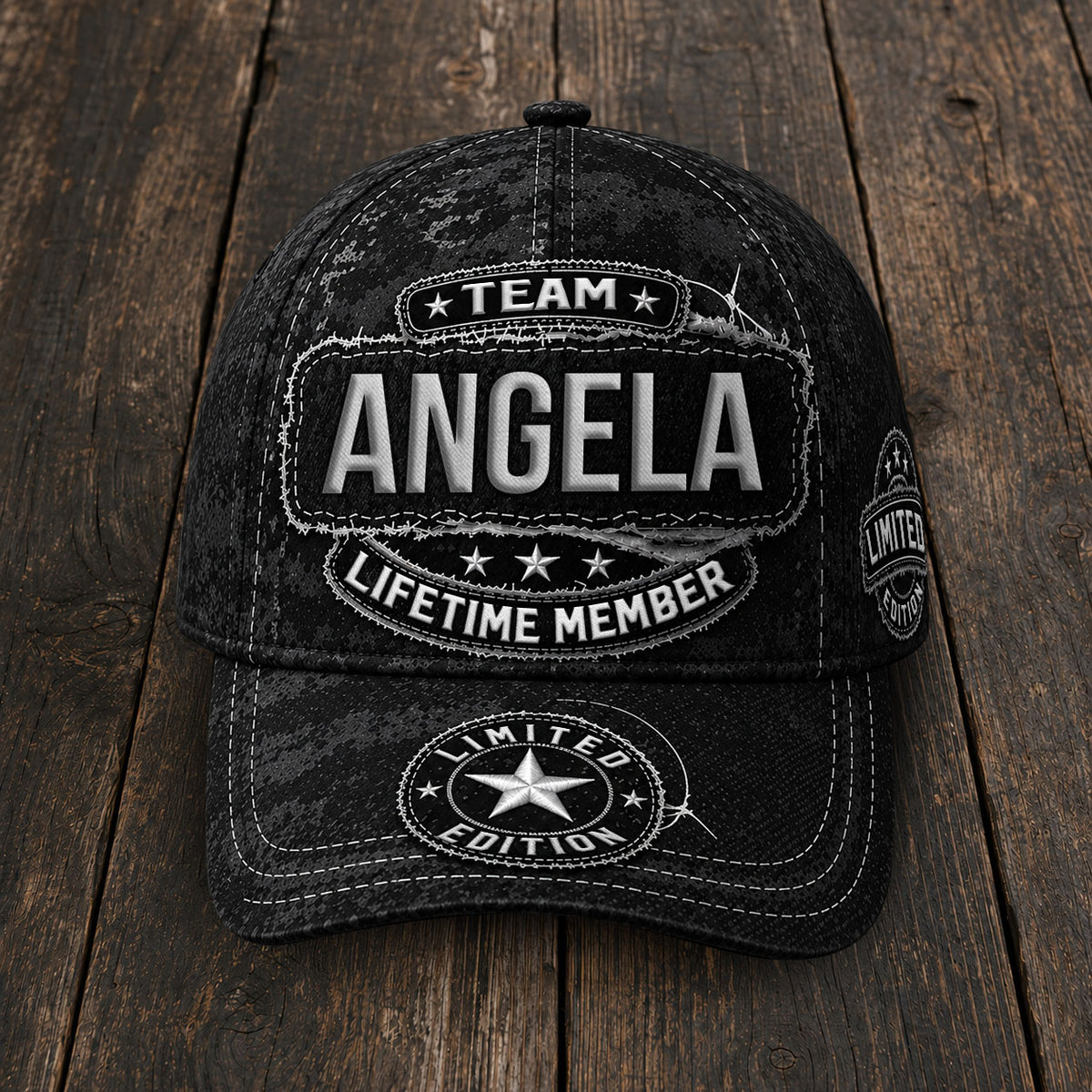 ANGELA TC03 HH79  Personalized Black Camo Baseball Cap, Custom Name Family Hat