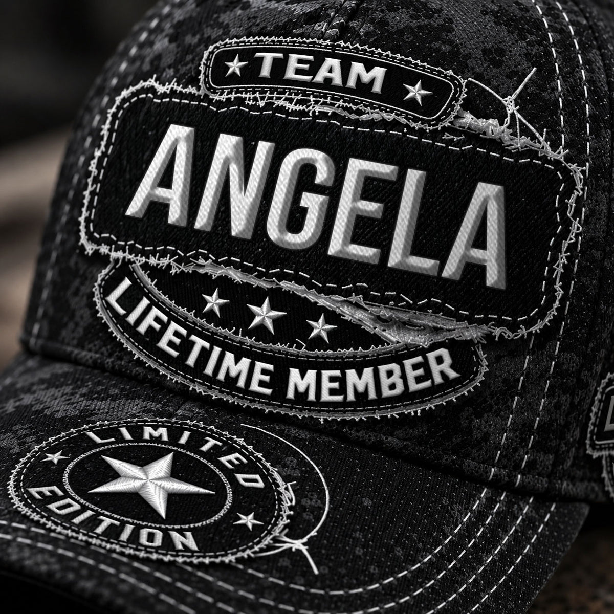 ANGELA TC03 HH79  Personalized Black Camo Baseball Cap, Custom Name Family Hat