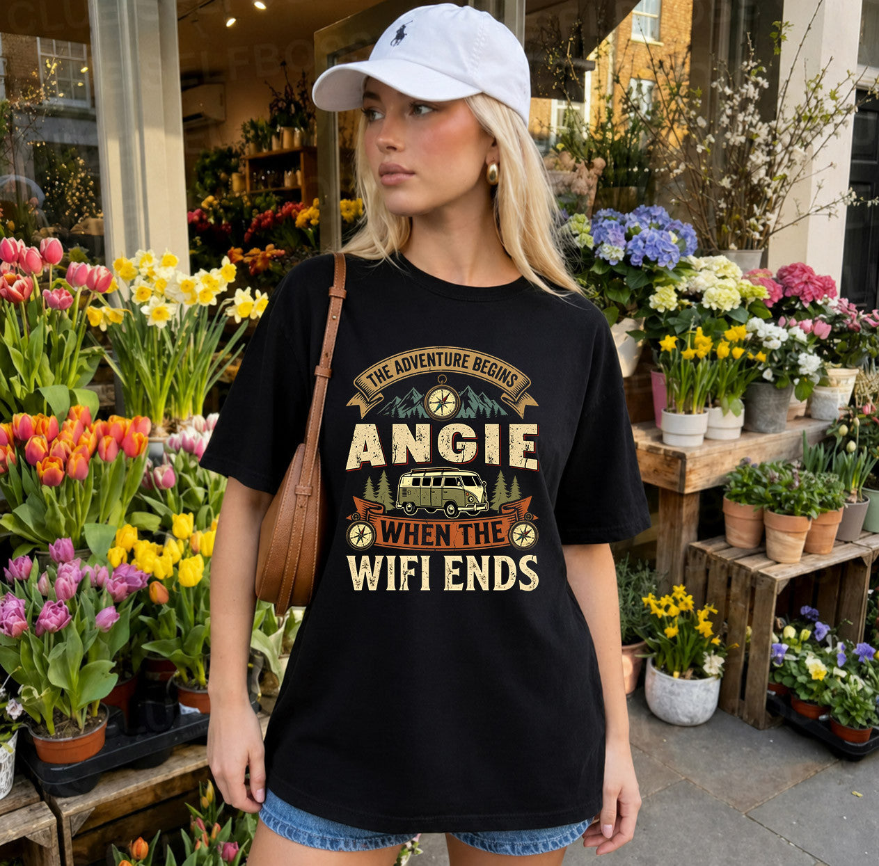 ANGIE TT898-K6-229 – Personalized Funny Camping Quote Apparel “The Adventure Begins When The WiFi Ends”