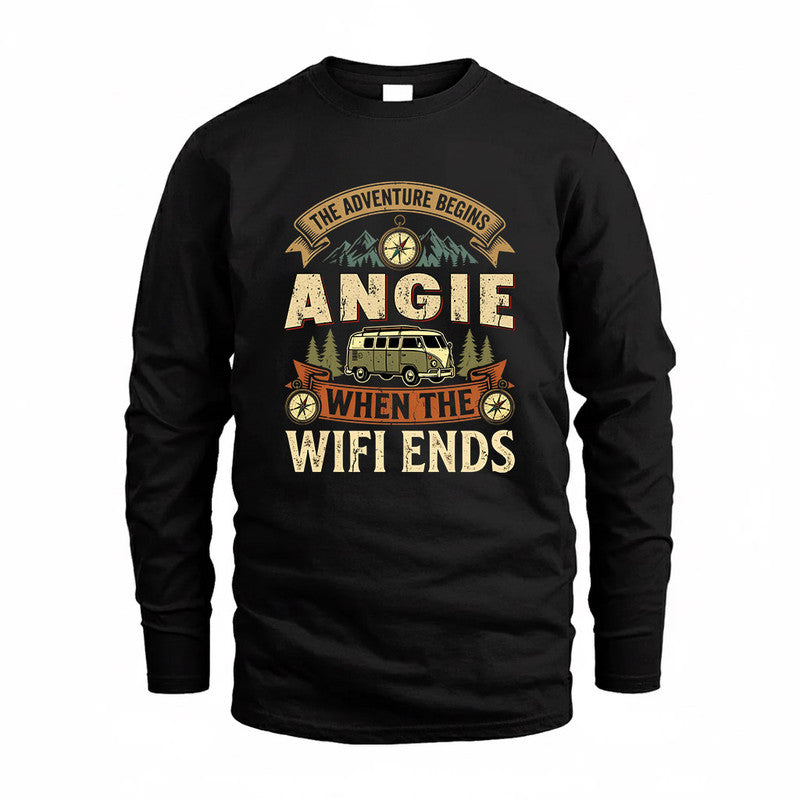 ANGIE TT898-K6-229 – Personalized Funny Camping Quote Apparel “The Adventure Begins When The WiFi Ends”