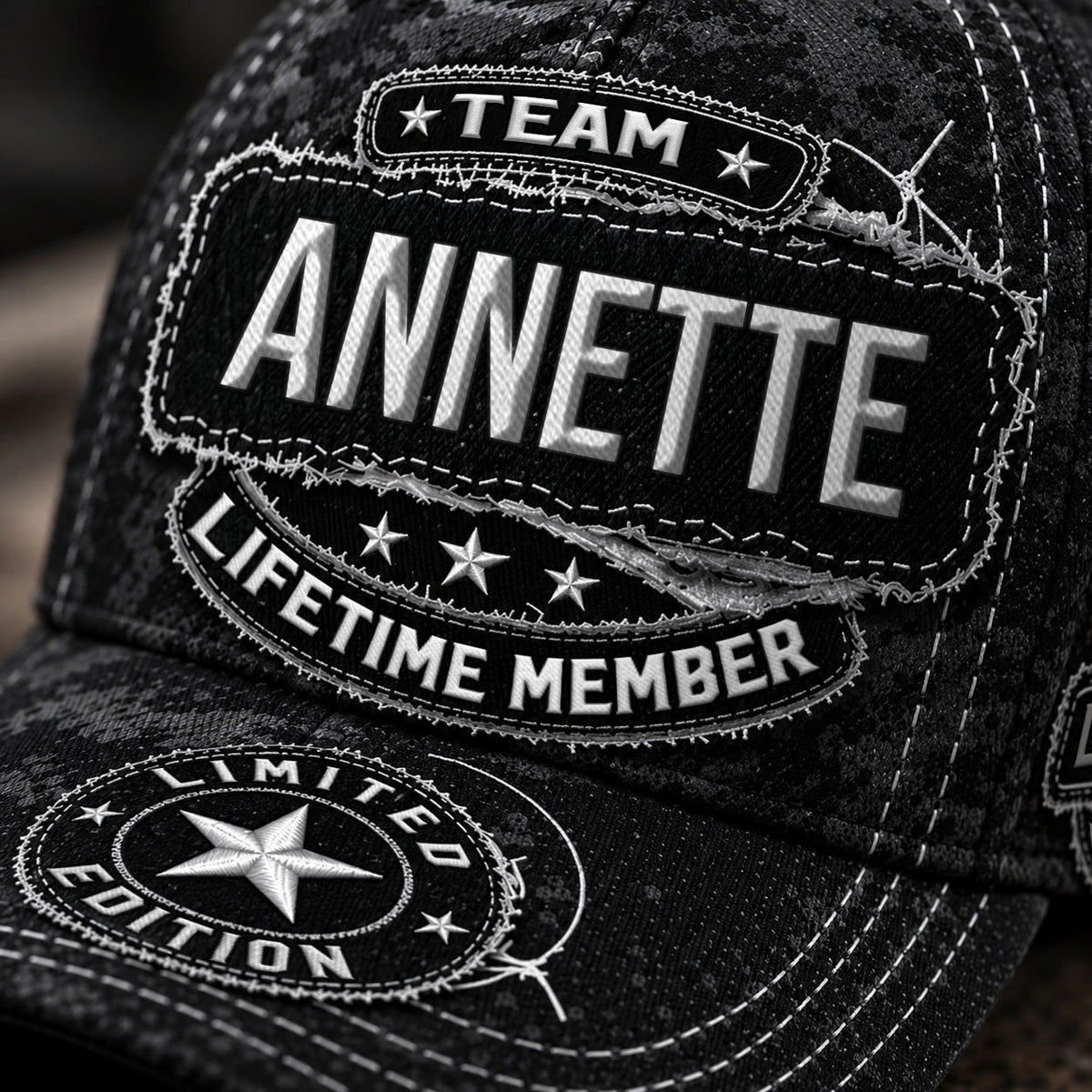 ANNETTE TC03 HH79  Personalized Black Camo Baseball Cap, Custom Name Family Hat