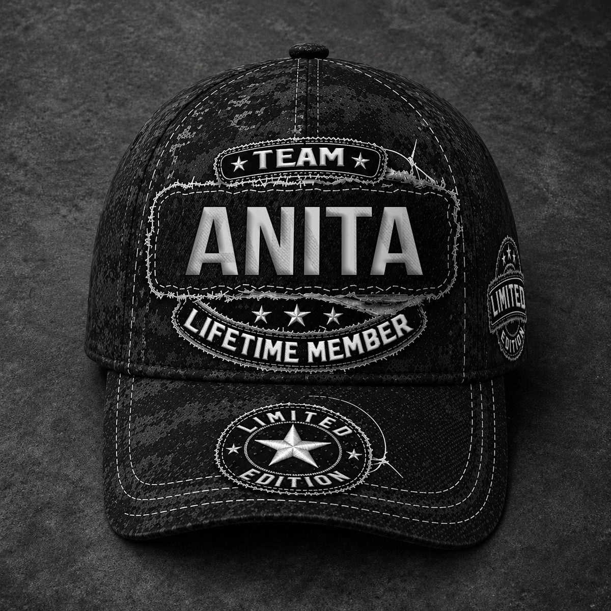 ANN TC03 HH79  Personalized Black Camo Baseball Cap, Custom Name Family Hat