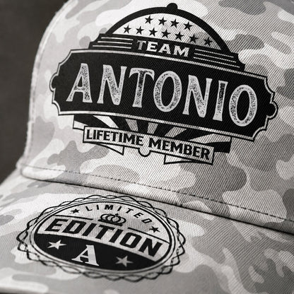 ANTONIO TC01 HH79 Team Your Name Hat, Personalized Camo Baseball Cap, Custom Family Gift, Gift for Him Her