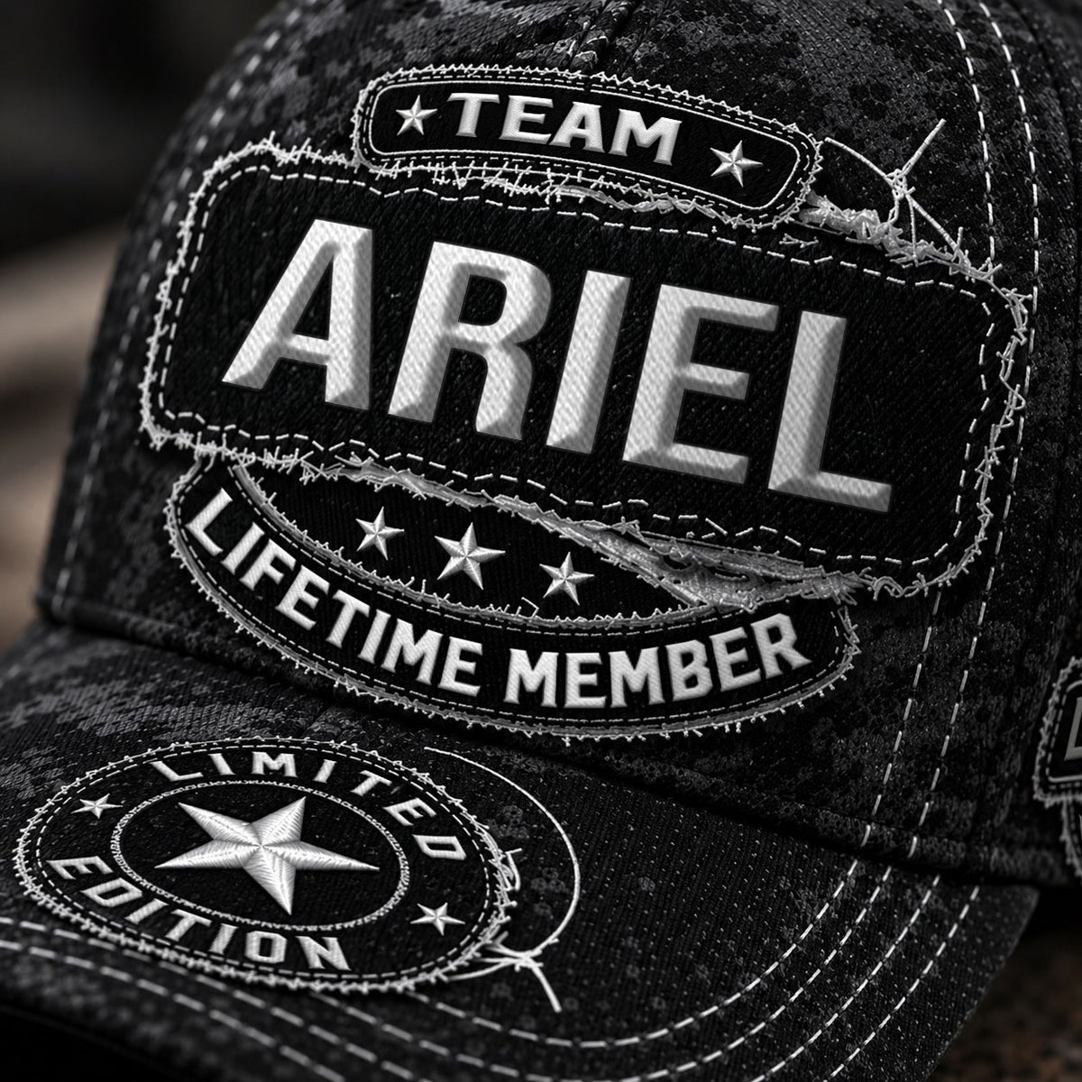 ARIEL TC03 HH79  Personalized Black Camo Baseball Cap, Custom Name Family Hat