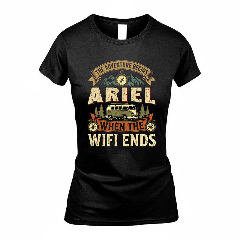 ARIEL TT898-K6-229 – Personalized Funny Camping Quote Apparel “The Adventure Begins When The WiFi Ends”