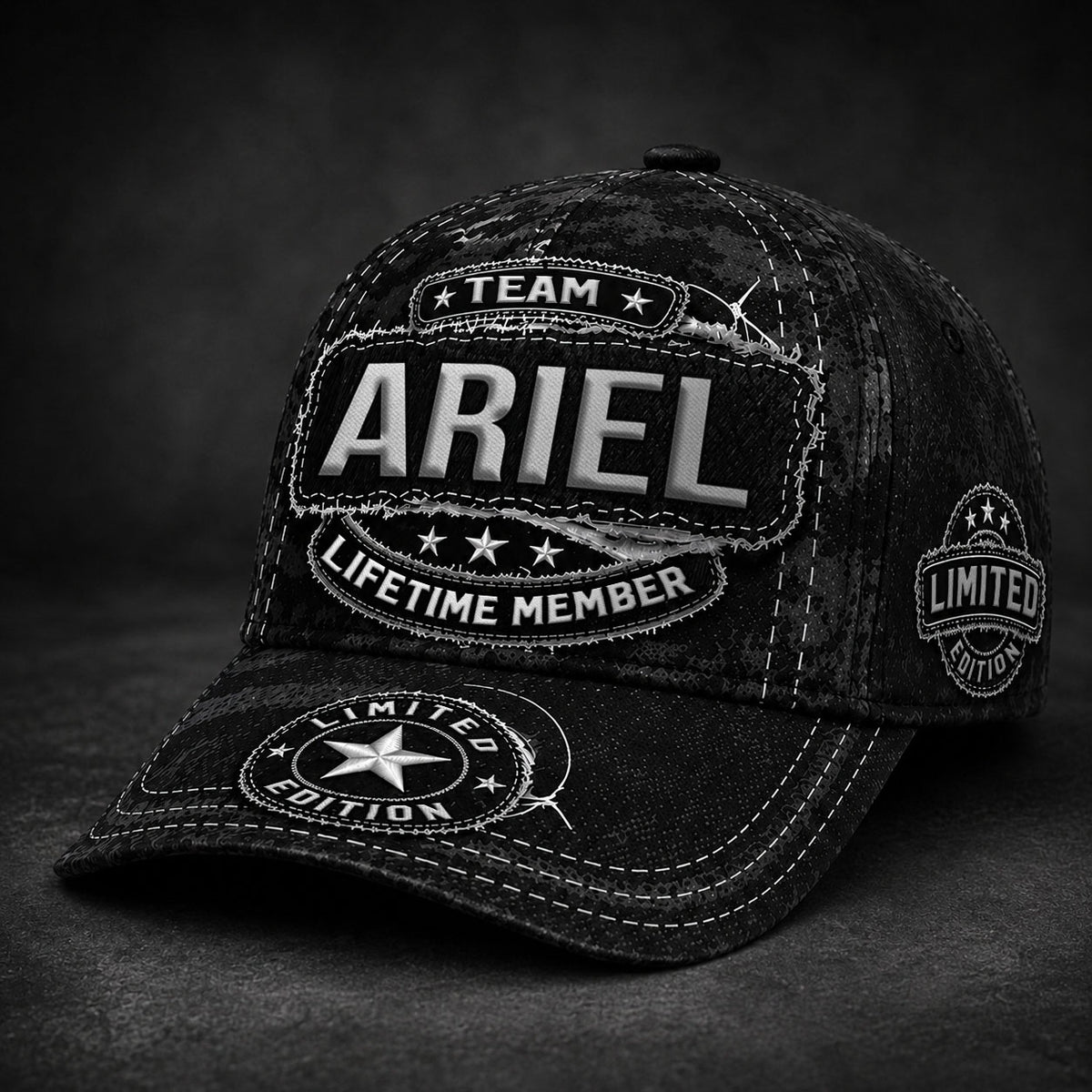 ARIEL TC03 HH79  Personalized Black Camo Baseball Cap, Custom Name Family Hat