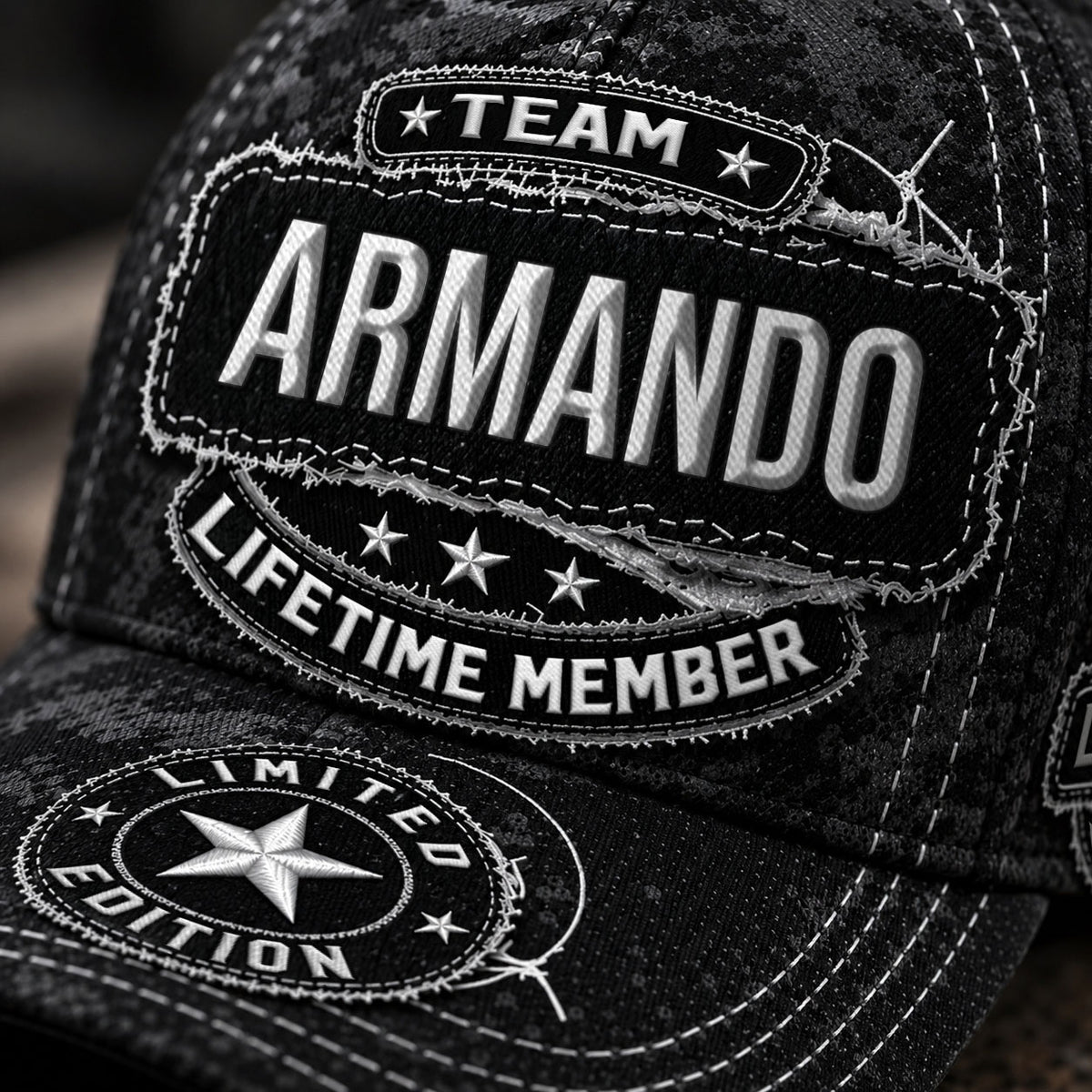 ARMANDO TC03 HH79  Personalized Black Camo Baseball Cap, Custom Name Family Hat