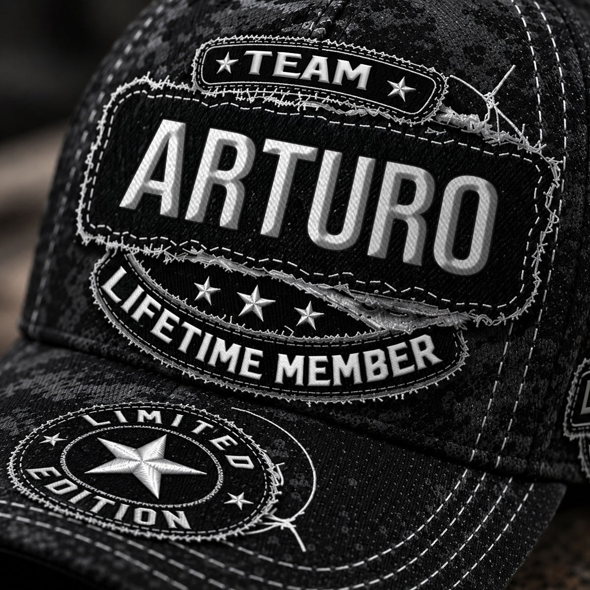 ARTURO TC03 HH79  Personalized Black Camo Baseball Cap, Custom Name Family Hat