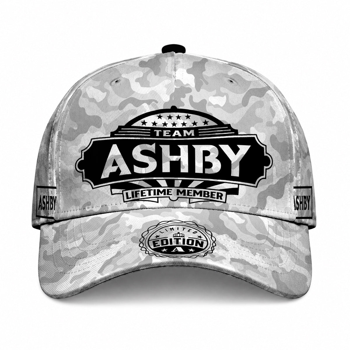 ASHBY TC01 HH79 Team Your Name Hat, Personalized Camo Baseball Cap, Custom Family Gift, Gift for Him Her