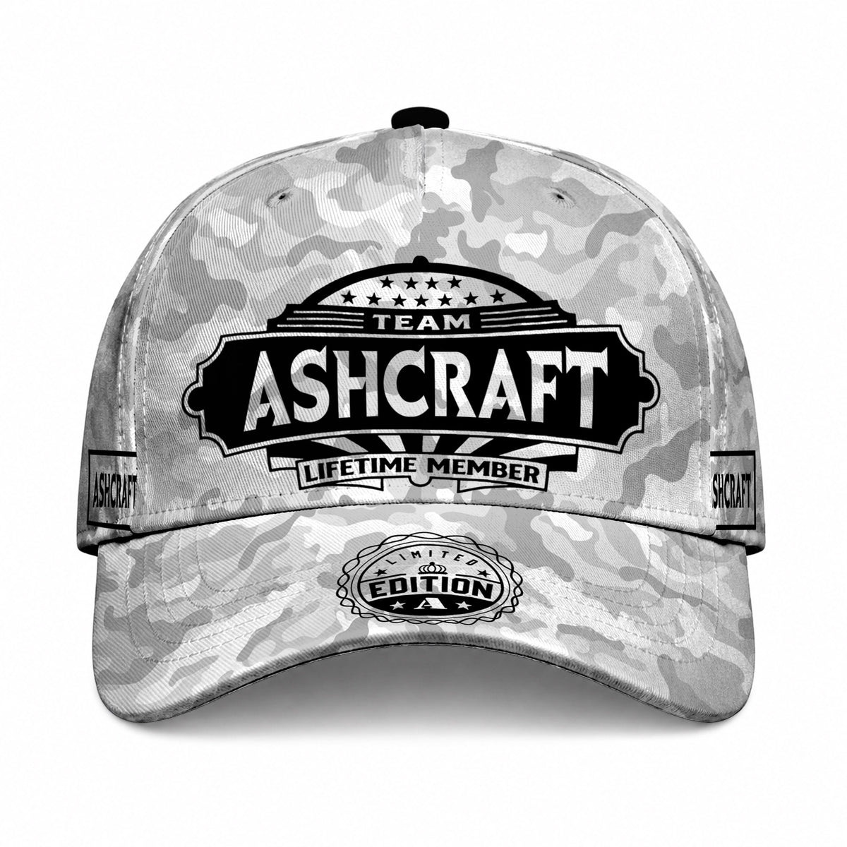 ASHCRAFT TC01 HH79 Team Your Name Hat, Personalized Camo Baseball Cap, Custom Family Gift, Gift for Him Her