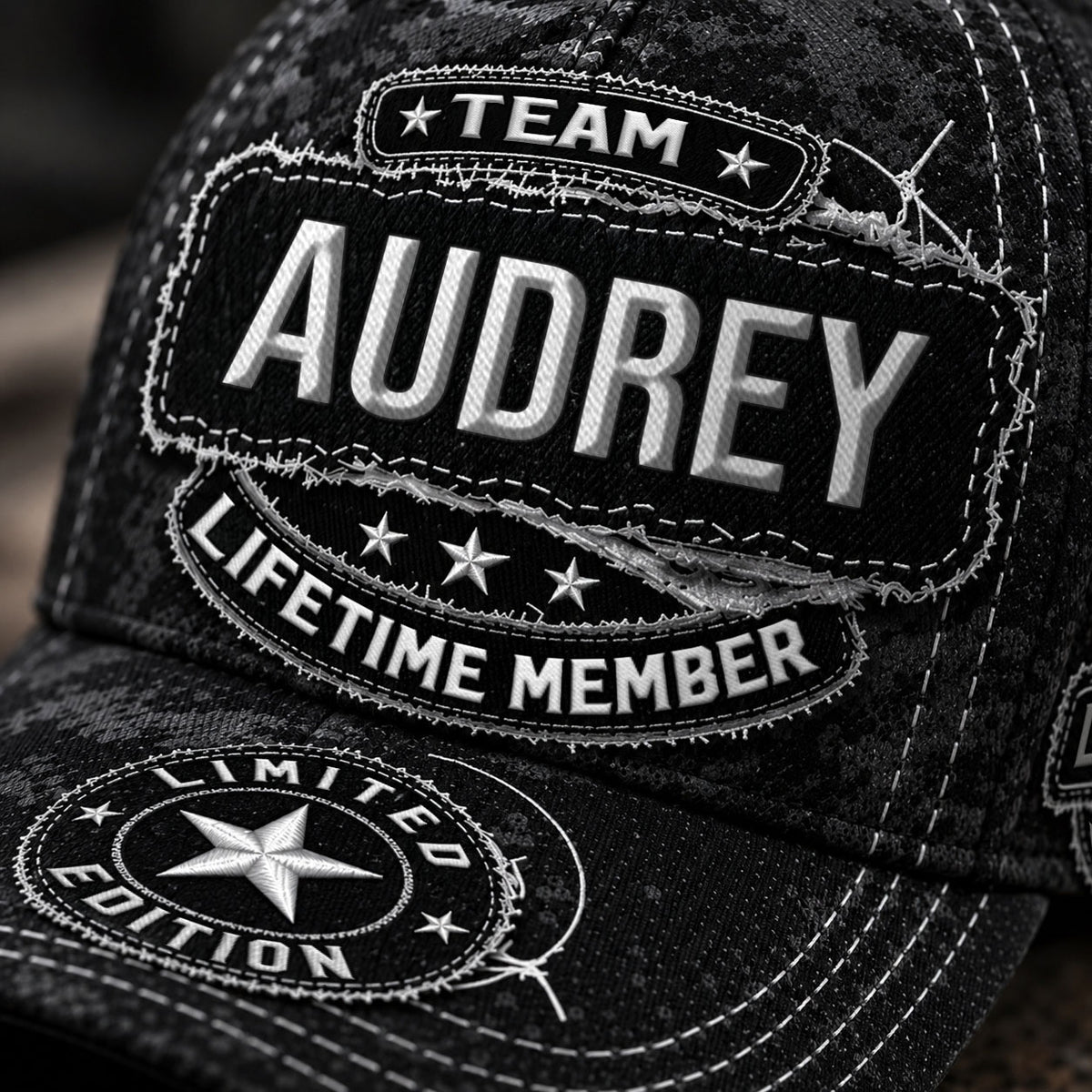 AUDREY TC03 HH79  Personalized Black Camo Baseball Cap, Custom Name Family Hat