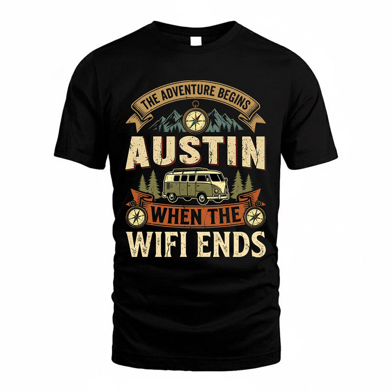 AUSTIN TT898-K6-229 – Personalized Funny Camping Quote Apparel “The Adventure Begins When The WiFi Ends”