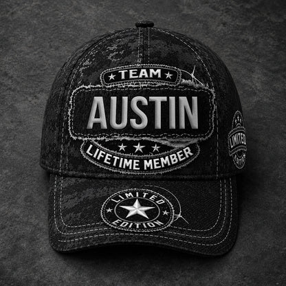 AUSTIN TC03 HH79  Personalized Black Camo Baseball Cap, Custom Name Family Hat