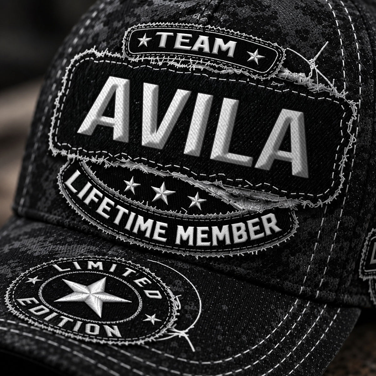 AVILA TC03 HH79  Personalized Black Camo Baseball Cap, Custom Name Family Hat