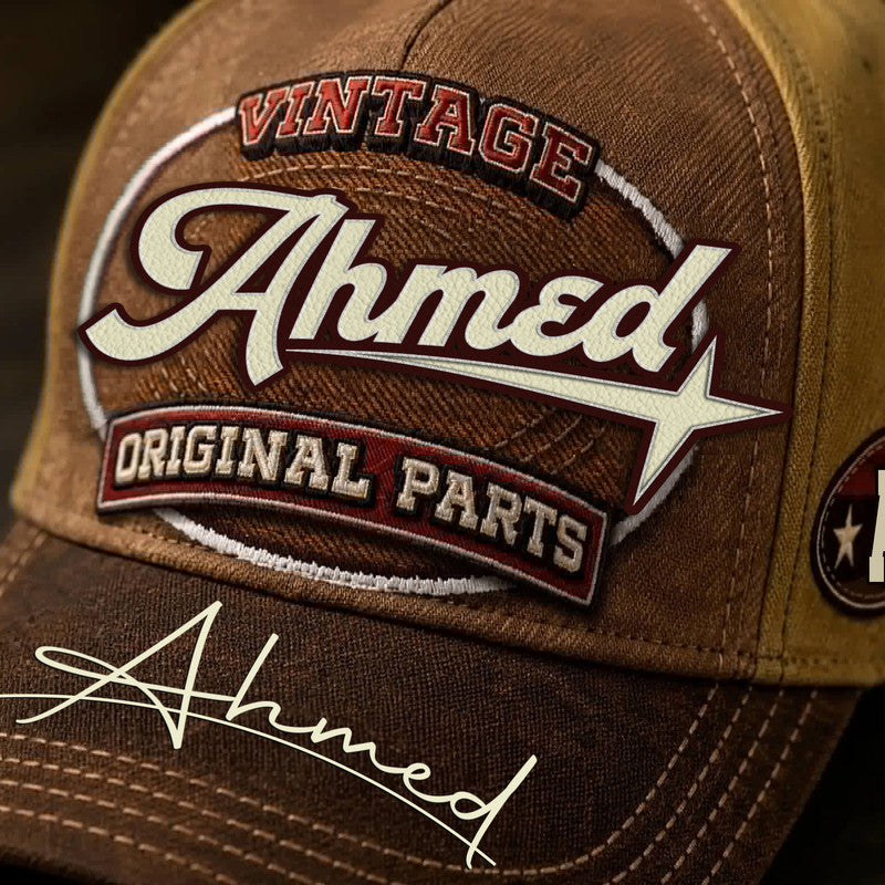 AHMED TC02 HH79  Personalized Name Baseball Cap, Vintage Retro Hat, Custom Gift for Him & Her