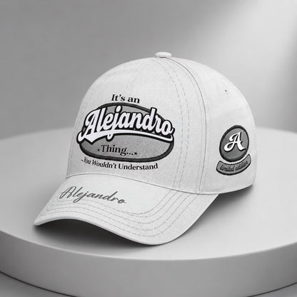 ALEJANDRO  TC05 HH79  Personalized Distressed Baseball Cap, Custom Retro Trucker Hat, Statement Dad Cap, White version