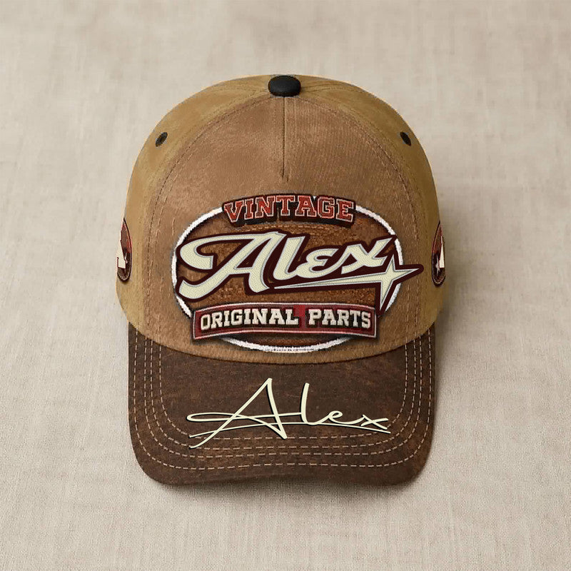 ALEX TC02 HH79  Personalized Name Baseball Cap, Vintage Retro Hat, Custom Gift for Him & Her