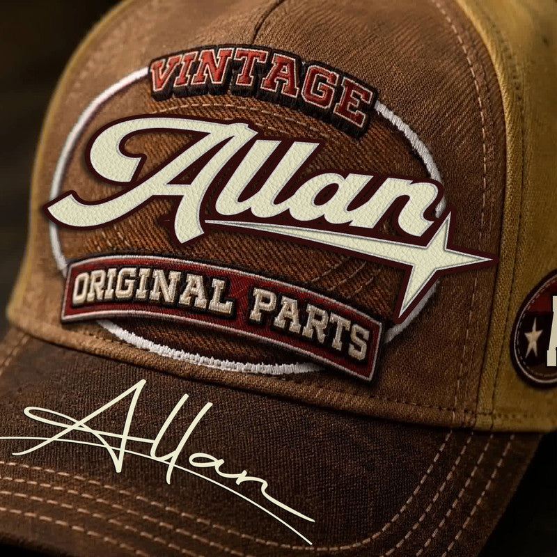 ALLAN TC02 HH79  Personalized Name Baseball Cap, Vintage Retro Hat, Custom Gift for Him & Her