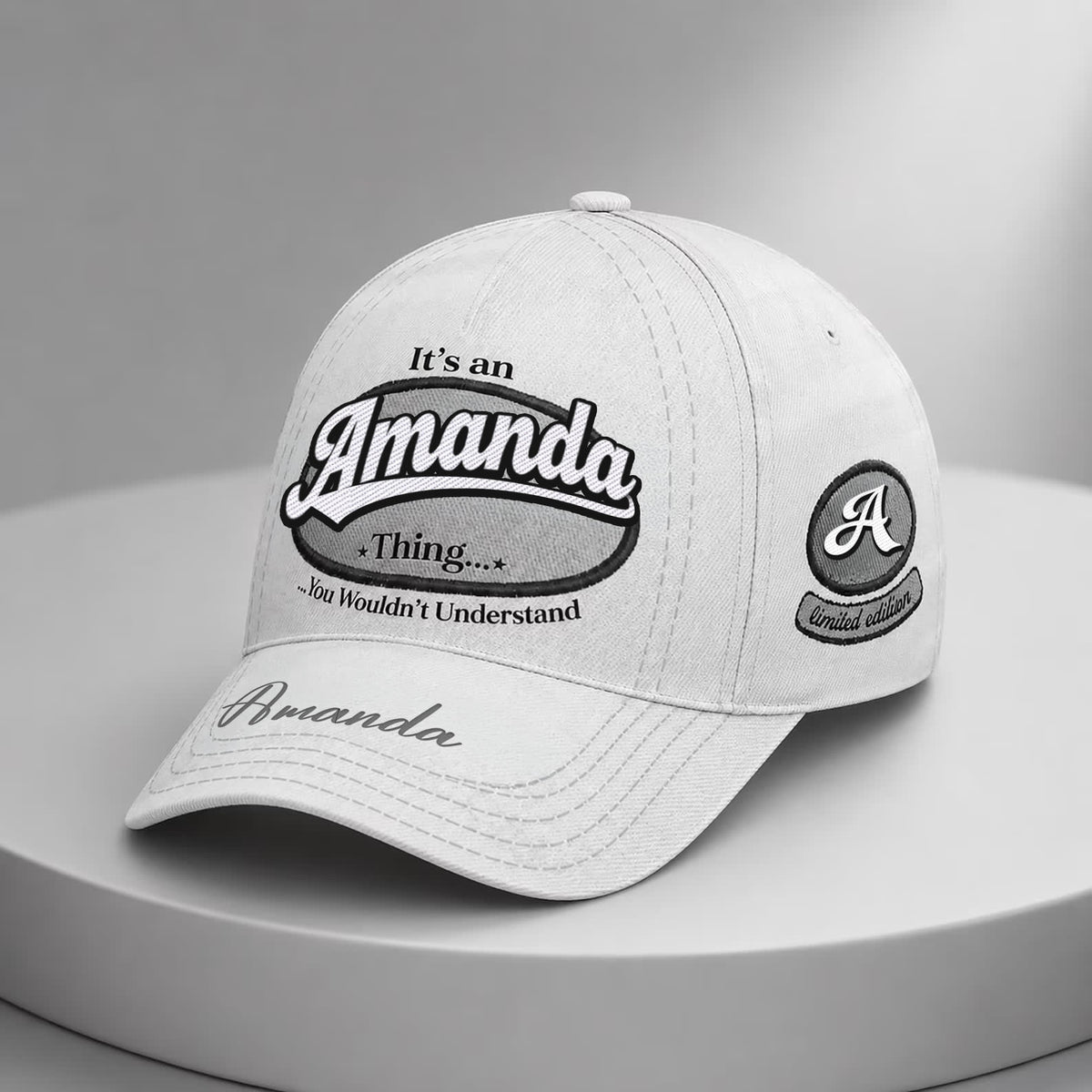 AMANDA  TC05 HH79  Personalized Distressed Baseball Cap, Custom Retro Trucker Hat, Statement Dad Cap, White version