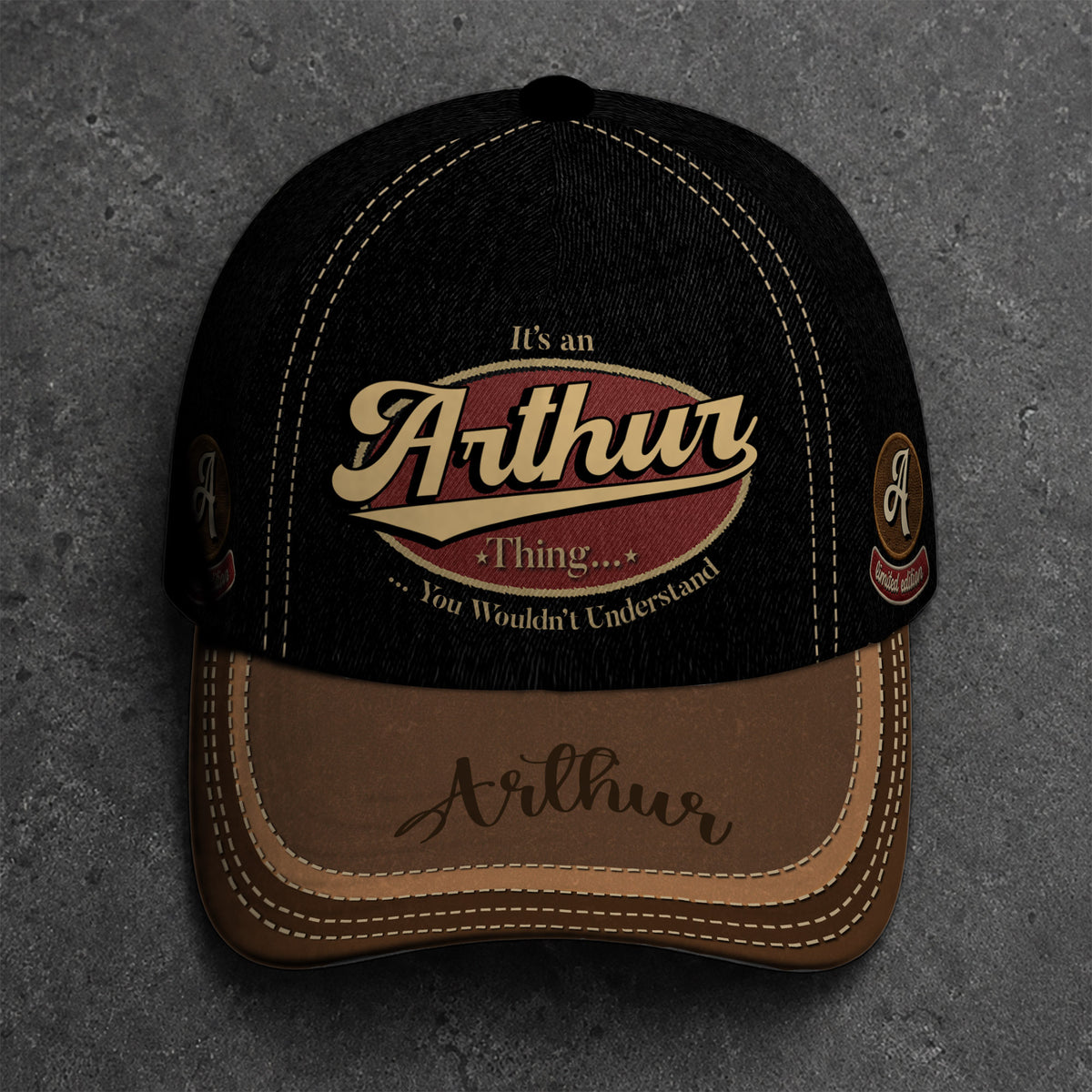 ARTHUR  TC06 HH79 Personalized Distressed Baseball Cap, Custom Retro Trucker Hat, Statement Dad Cap