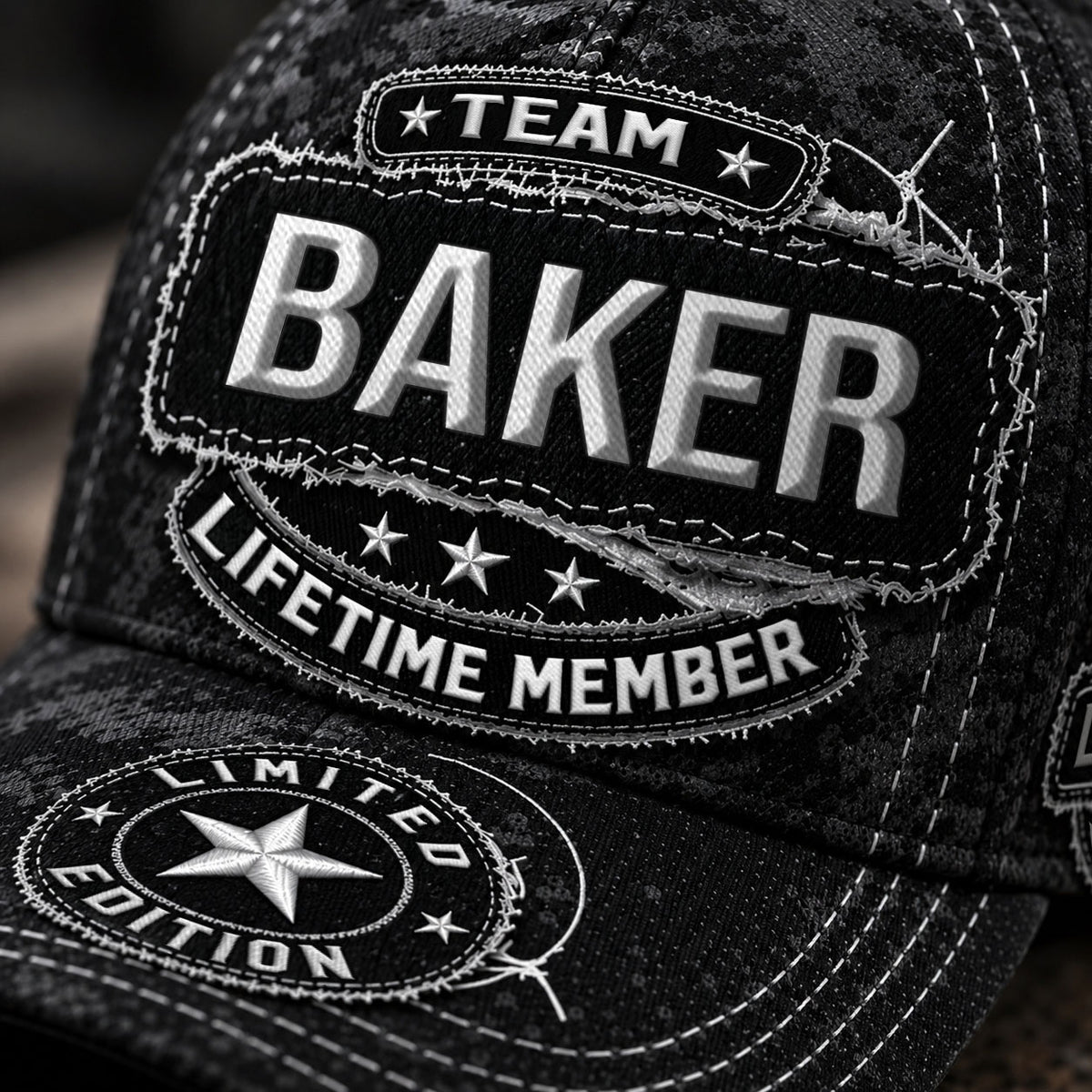 BAKER TC03 HH79  Personalized Black Camo Baseball Cap, Custom Name Family Hat