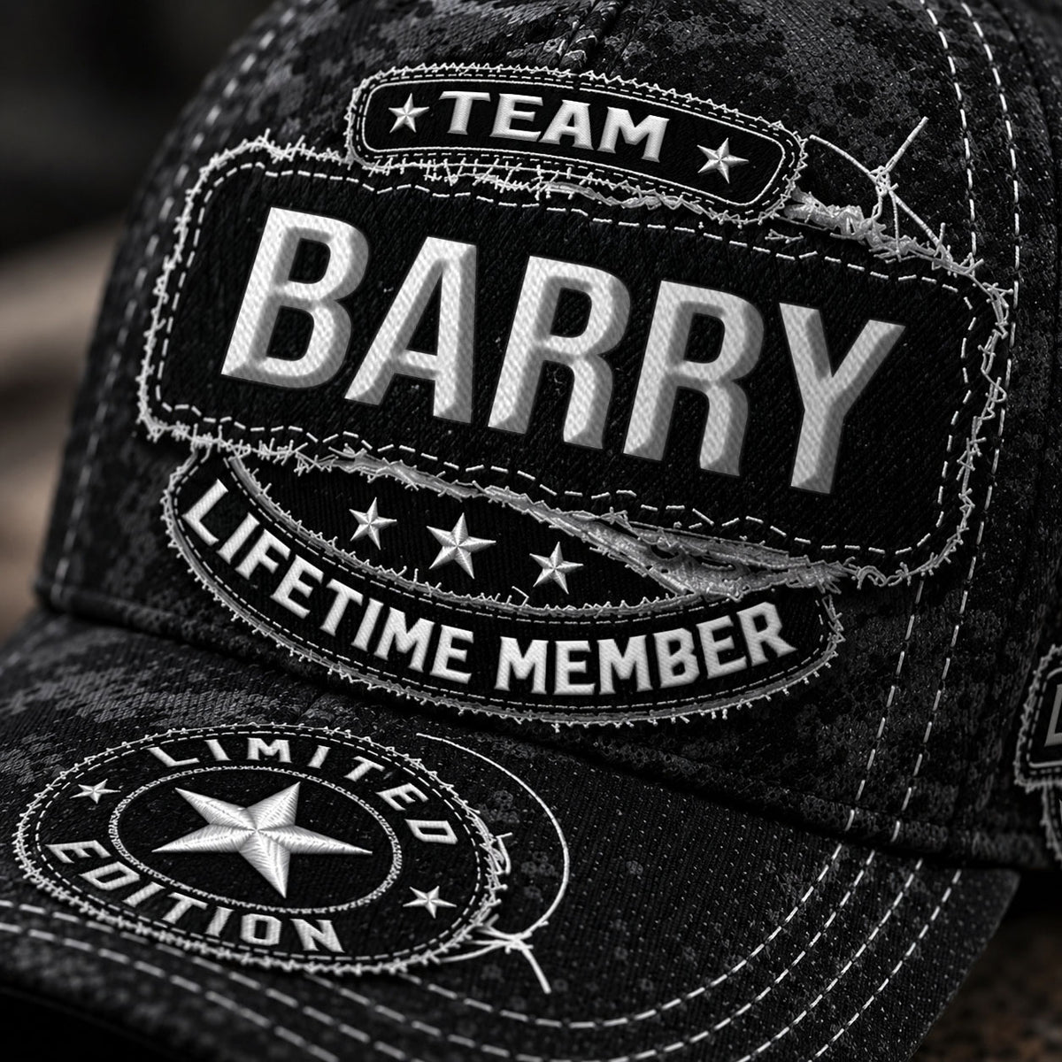 BARRY TC03 HH79  Personalized Black Camo Baseball Cap, Custom Name Family Hat