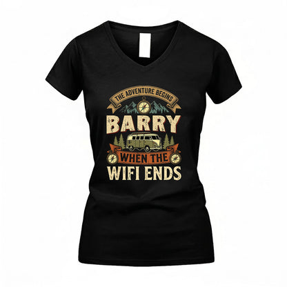BARRY TT898-K6-229 – Personalized Funny Camping Quote Apparel “The Adventure Begins When The WiFi Ends”