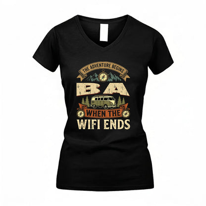 BA TT898-K6-229 – Personalized Funny Camping Quote Apparel “The Adventure Begins When The WiFi Ends”