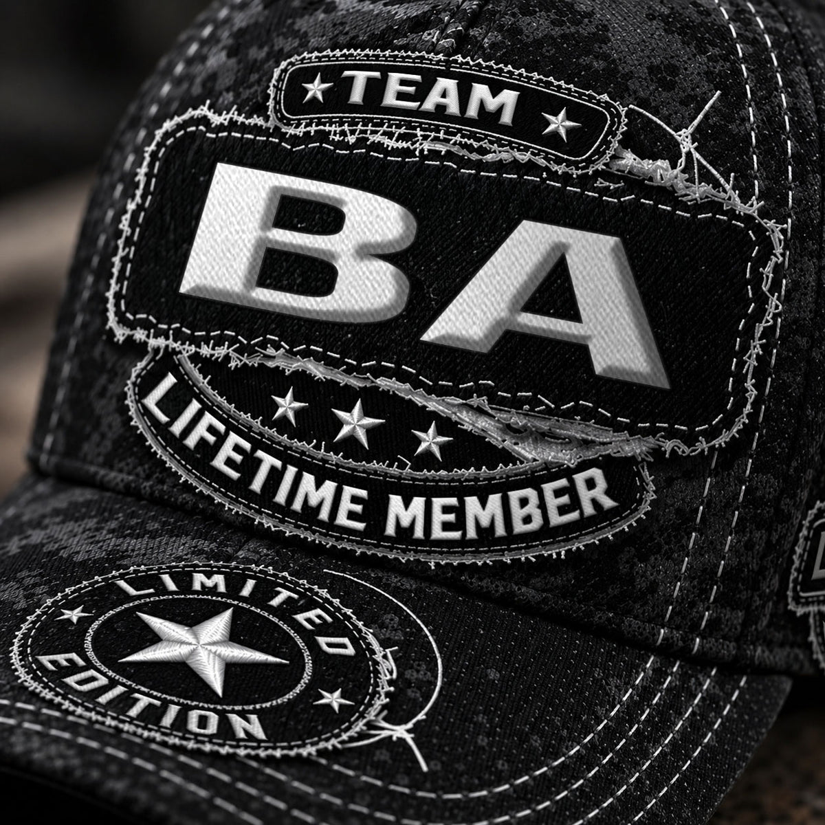 BA TC03 HH79  Personalized Black Camo Baseball Cap, Custom Name Family Hat